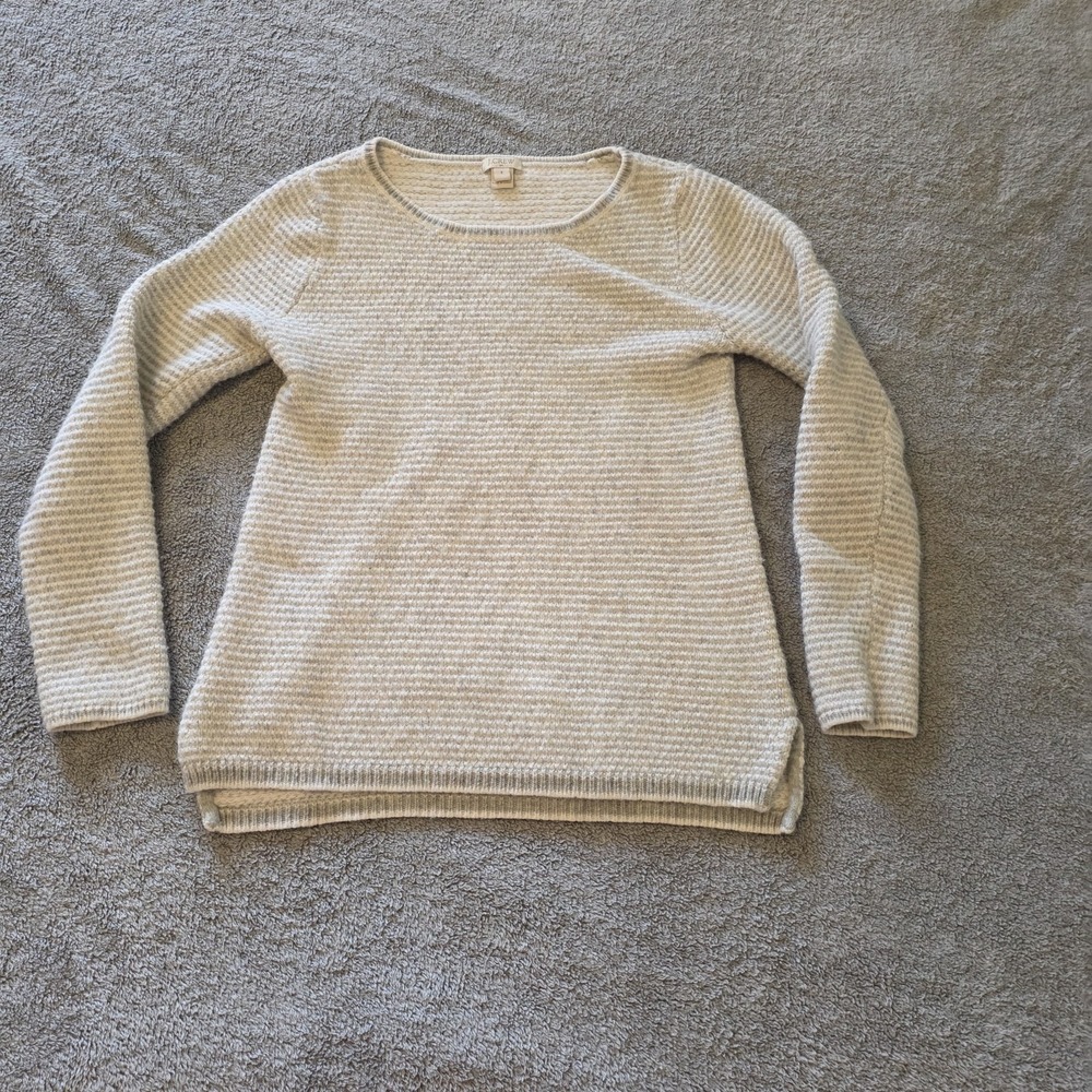 J. Crew Women's Wool Blend Cream‎ And Gray Striped Pullover Sweater Size Small